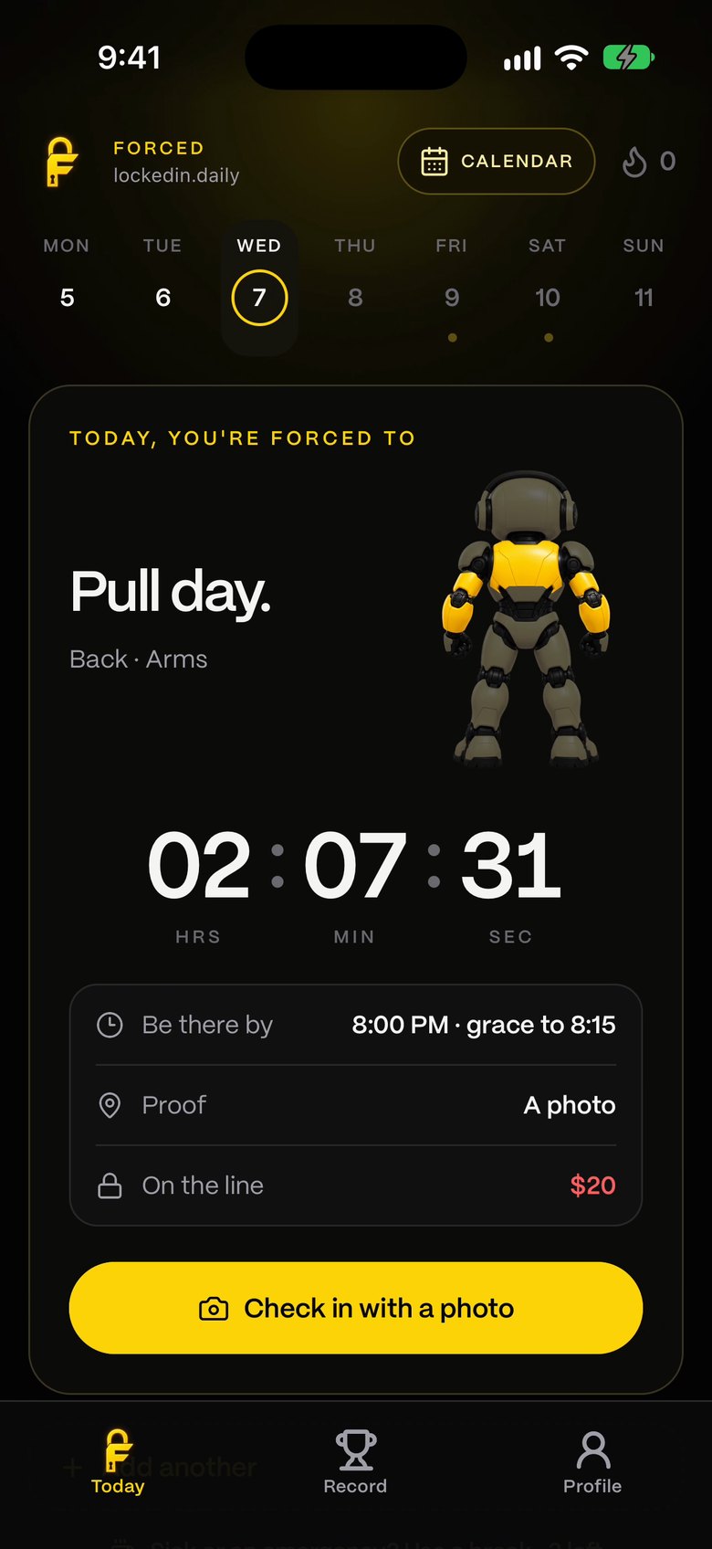 FORCED iPhone app Today screen