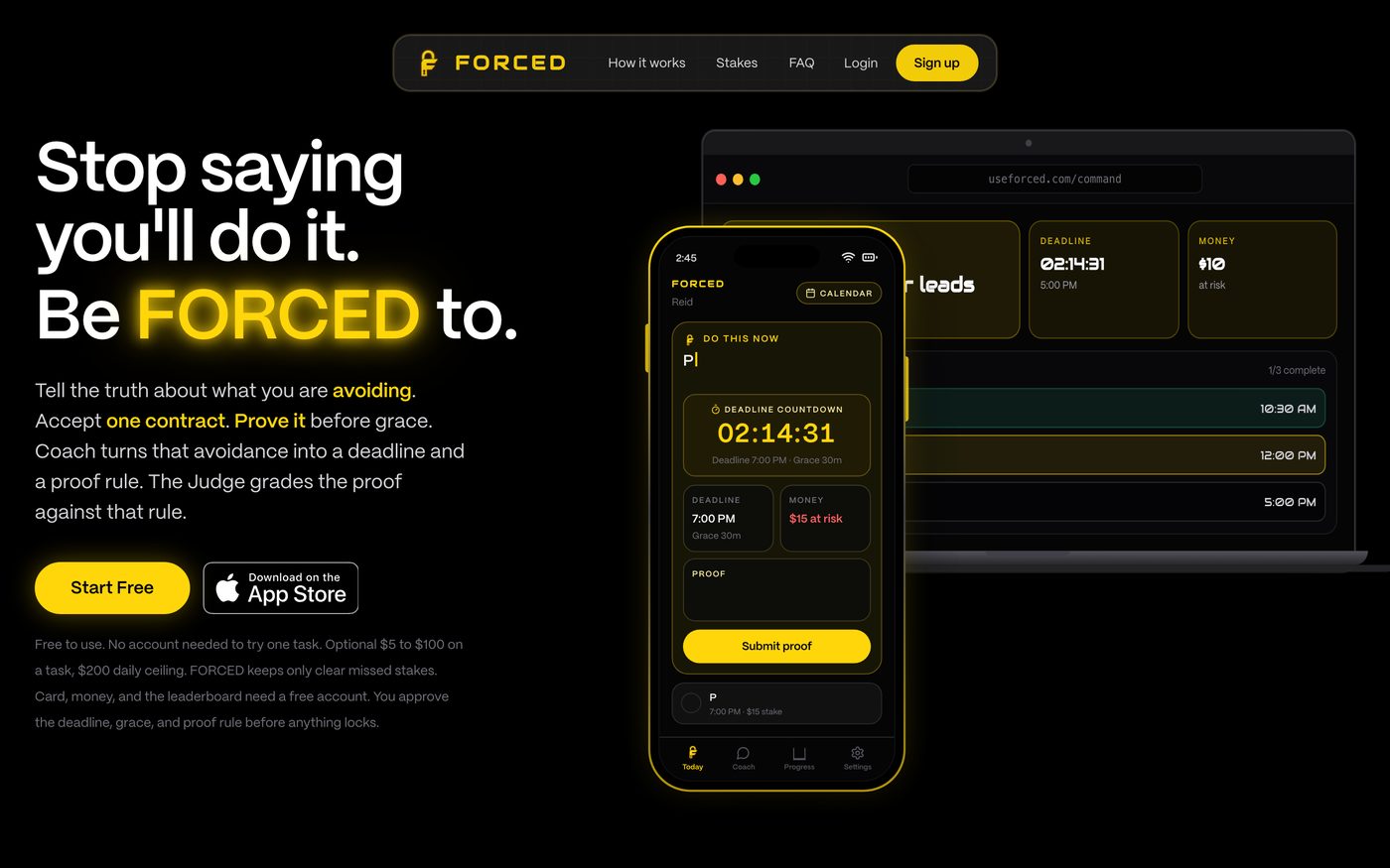 FORCED web app home page